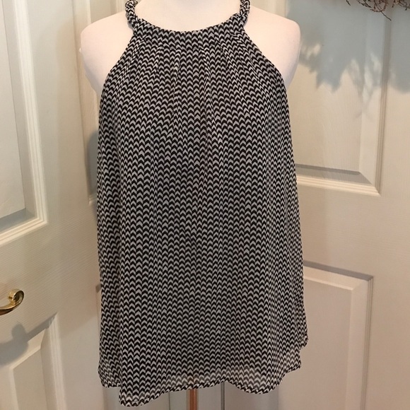 a.n.a. Braided strap black and white lined top - Picture 2 of 4